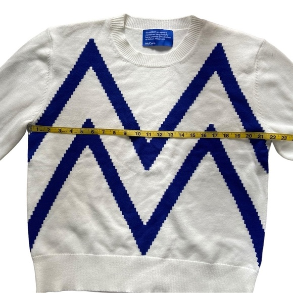 - McCann Company Rayon Blend White & Blue Long Sleeve Crewneck Sweater - Picture 6 of 8